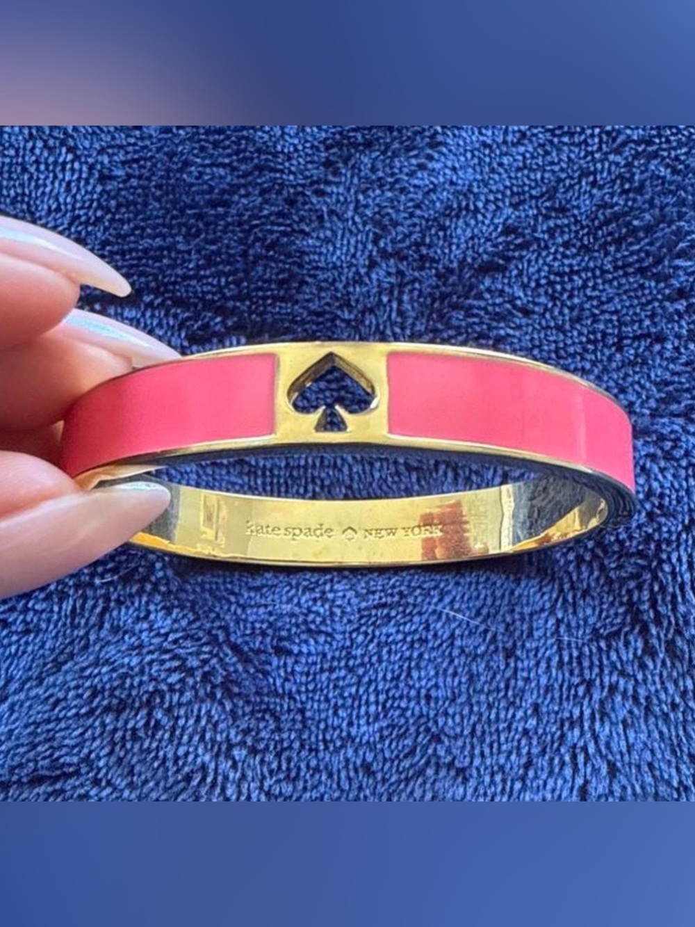 kate spade Gold-Tone Pink Enamel Spade Cutout Bangle